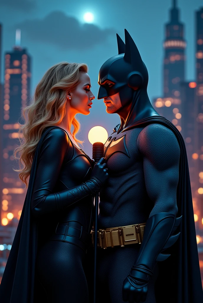 Make me an image of Batman with the artist Adele, they are