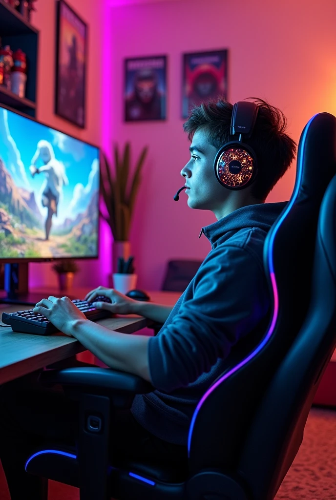 Young man sitting in a gaming chair