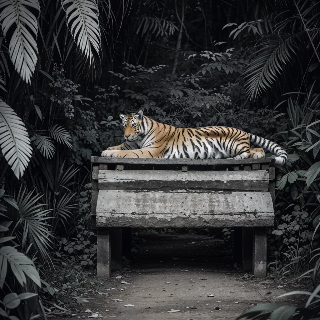 coloring blacl and white line art tiger rest in jungle