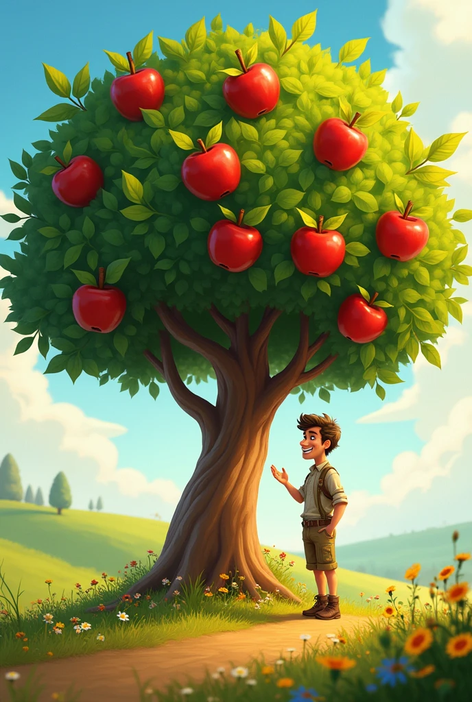 Create a animation pic A apple tree talk with a man