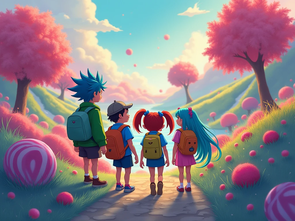 2 boys and 2 girls Adventure Time style