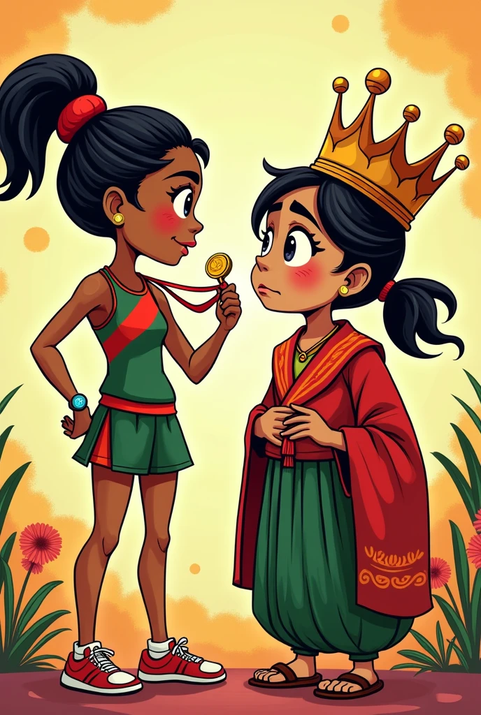 The difference between the big countries and Bangladesh is in the matter of choosing the bride and groom... abroad, the bride and groom are confirmed with the consent of both, which is called love marriage... and among Bengalis, if a girl becomes a champion in the Olympics. Love wants to marry with (crown) Patra, but the girl's father will catch him there cartoon image