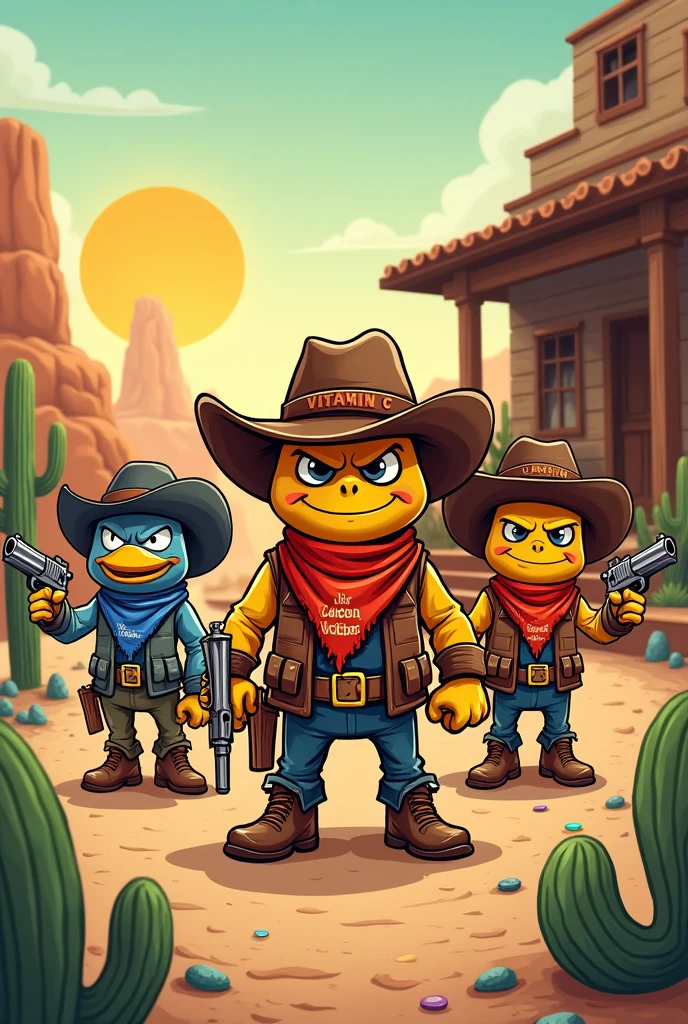 draw small cartoons that resemble the vitamins and minerals, on their costumes you can put that it is a vitamin or a mineral, They should dress up as old west robbers and look like they mean business.
