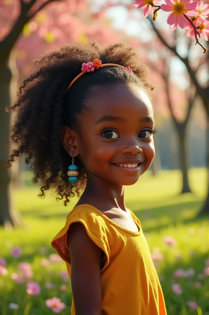 I am a black girl with a super long face and a smooth forehead.