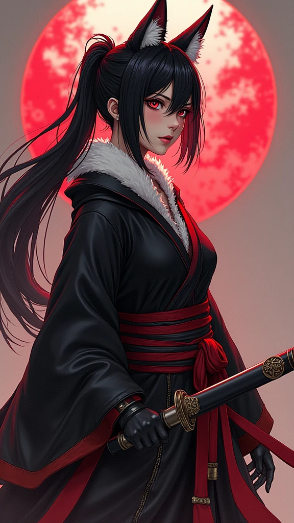 FF14
Miqo'te
Female
Samurai
Anime style
One person
Cool image
Black、white、Red based
Anatomically correct
Textured skin
Long wolf cut