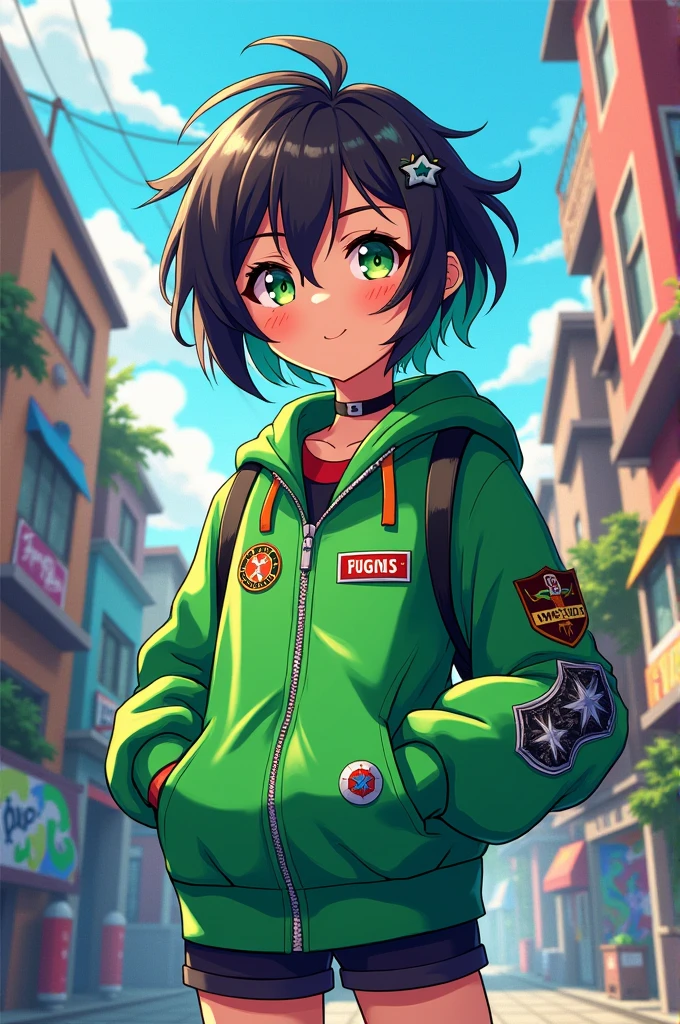 Anime girl Vanelope Cool French Green Jacket Zip 