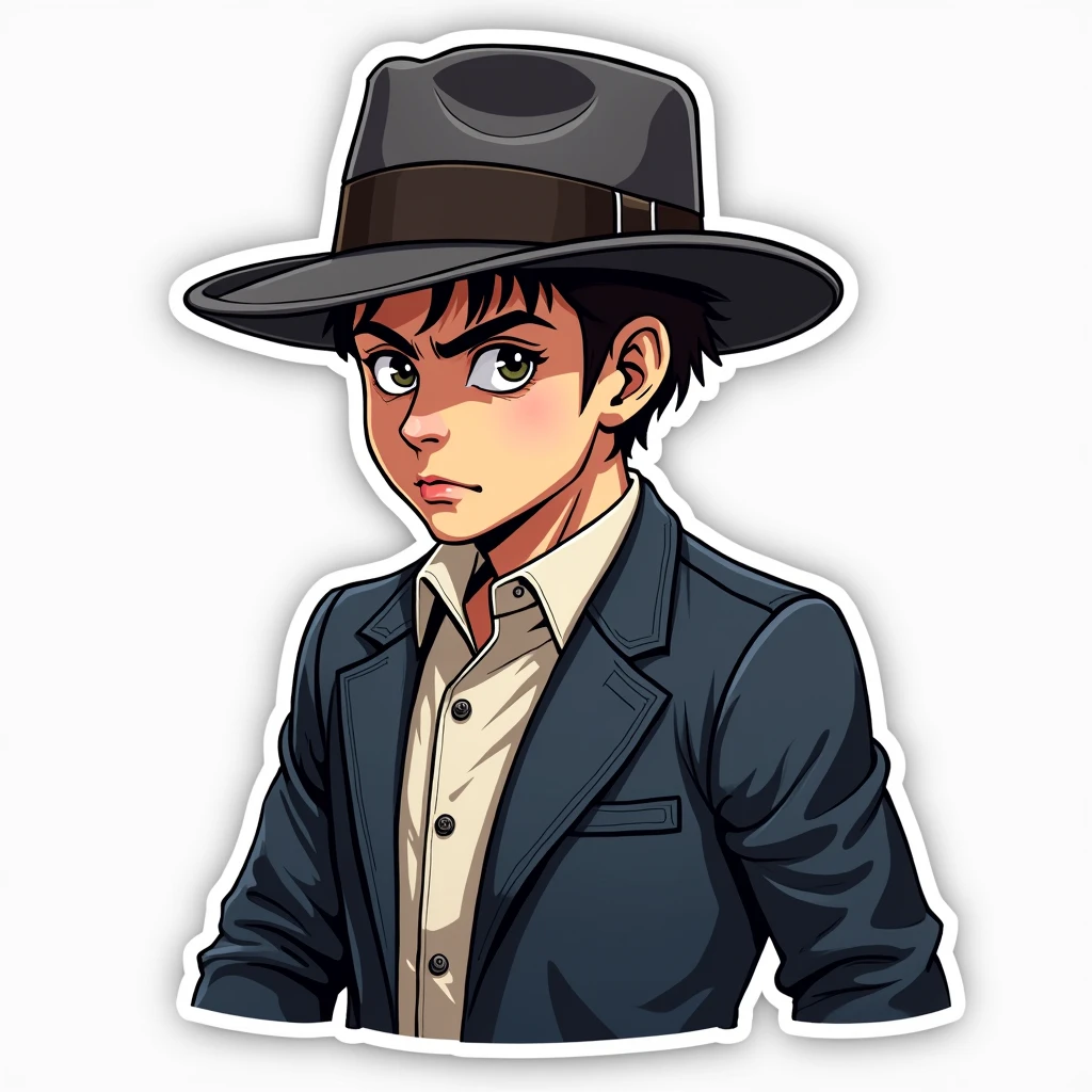 Sticker, determined and unyielding "Tommy Shelby", vector drawing, on a transparent background, sharp angle