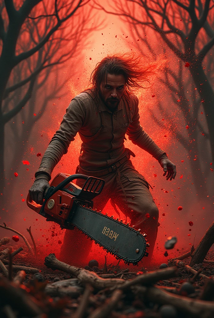 Chainsaw splitting person in half