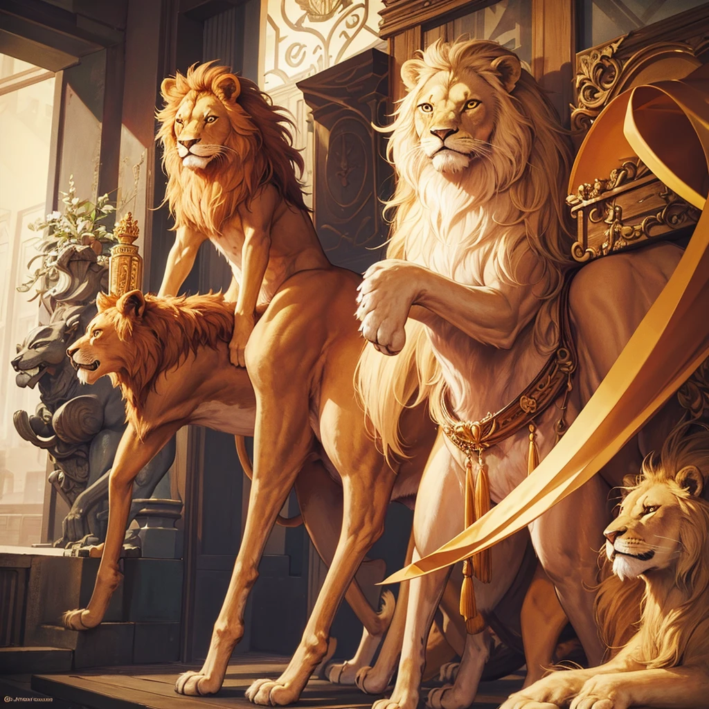 Lion stand with human friendly