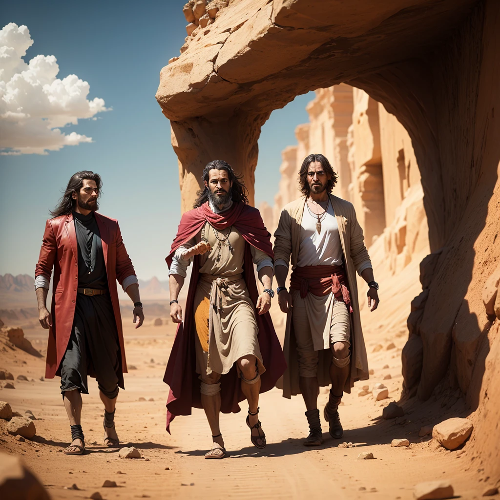 The messiah walking in the desert and the devil offering him a stone