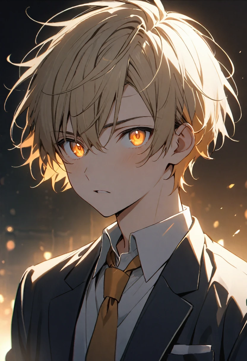 boy (19 years old) , short hair (white ) , eye ( light orange) ,