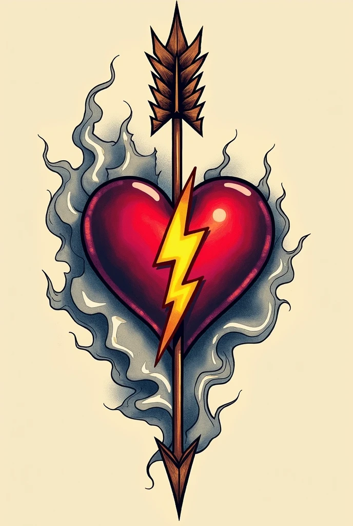tattoo design with a heart, lightning bolt and arrow all together