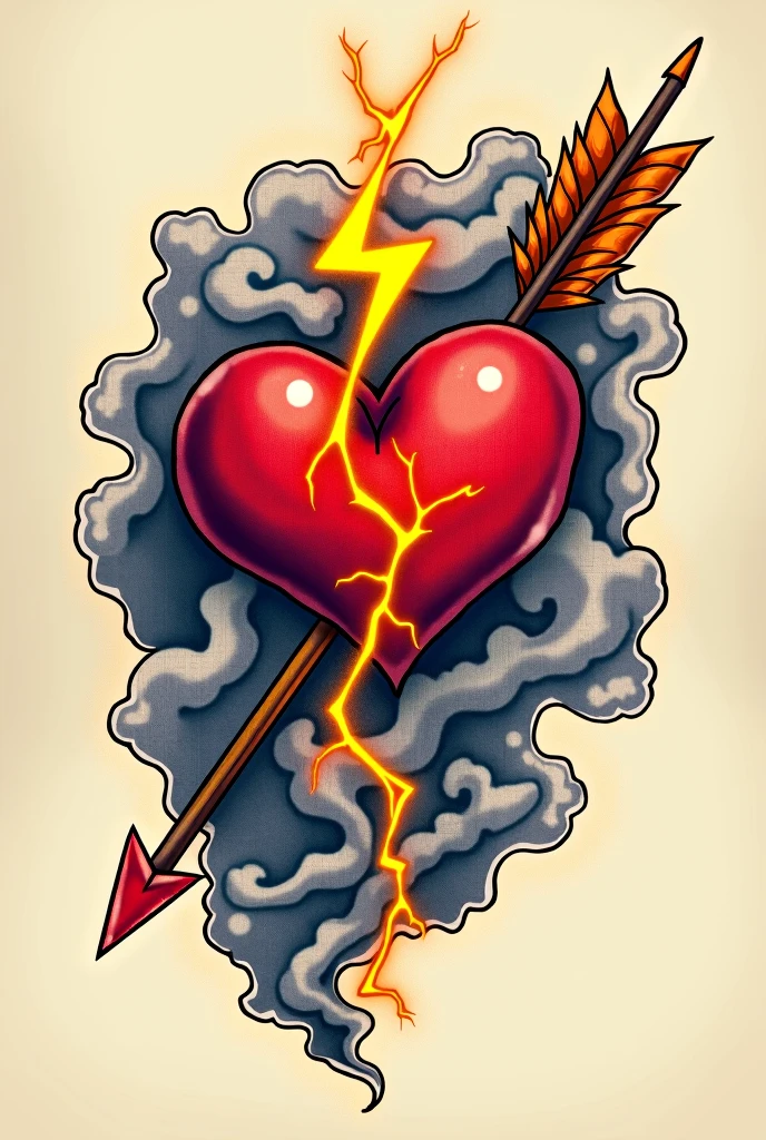 tattoo design with a heart, lightning bolt and arrow all together