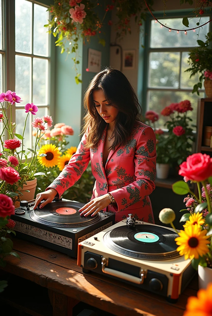 DJ playing in a flower shop called FLORERÍA D,TALLES ANDAHUAYLAS
