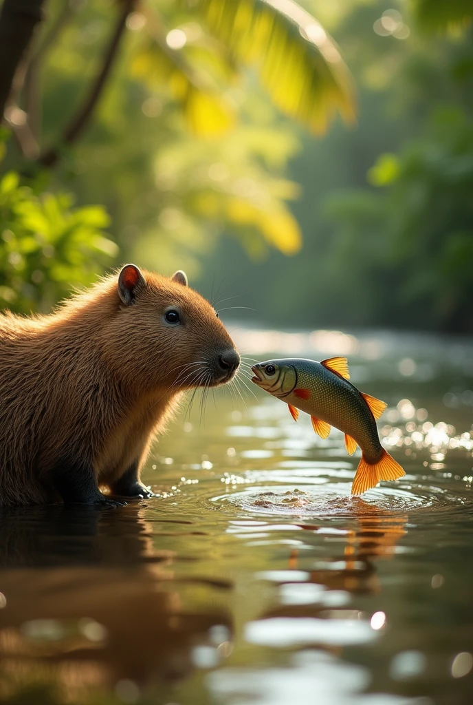 A capybara with a fish