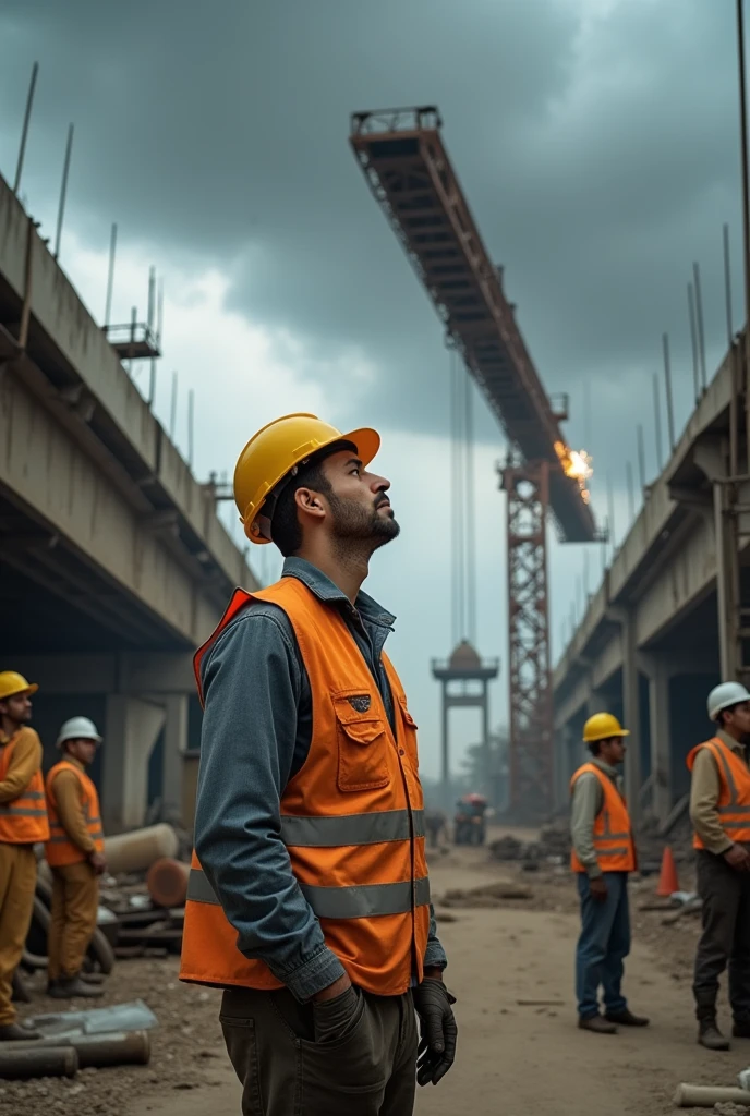 worker noticing a danger at the construction site or project