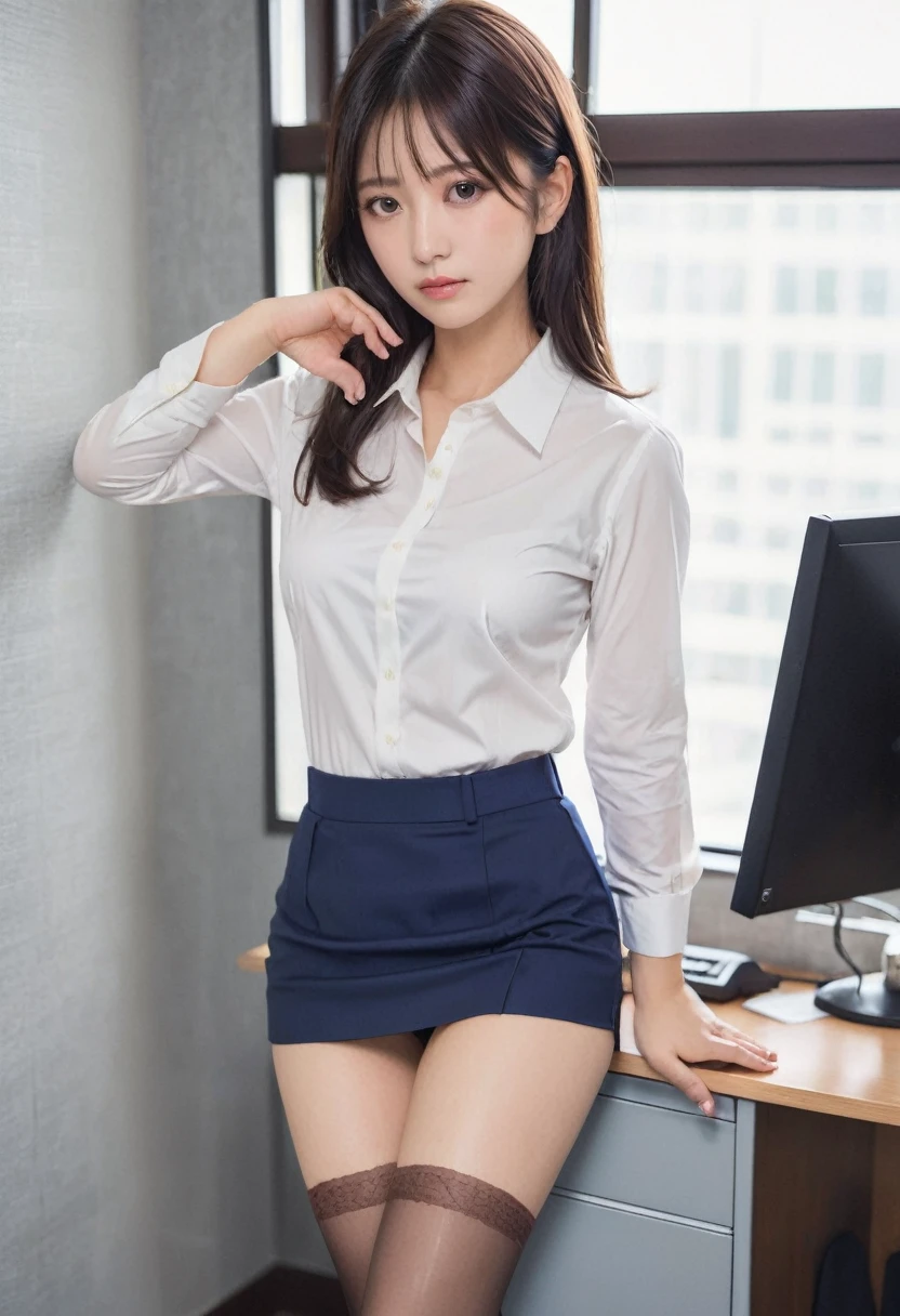Being molested in the office、Japan OL、Underwear is visible、Affair in the office