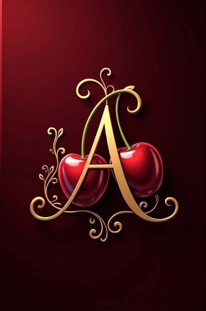 Create a golden cherry liqueur logo, with an A and a cherry. It should convey elegance and sophistication.