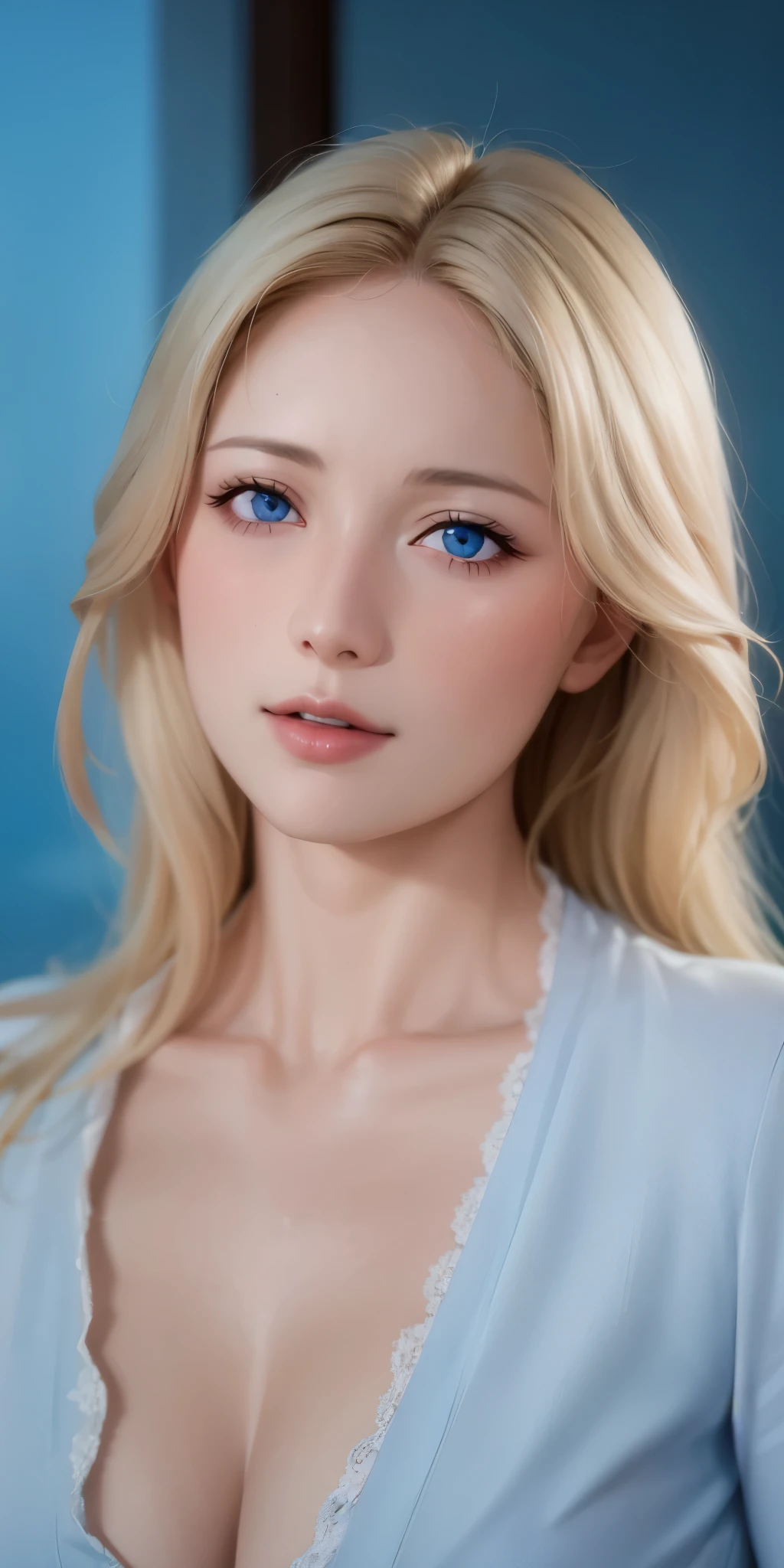 Elegant mature female, pale skin, blonde hair, blue eyes, soft light, high quality, high detailed, 4k resolution, beautiful cg