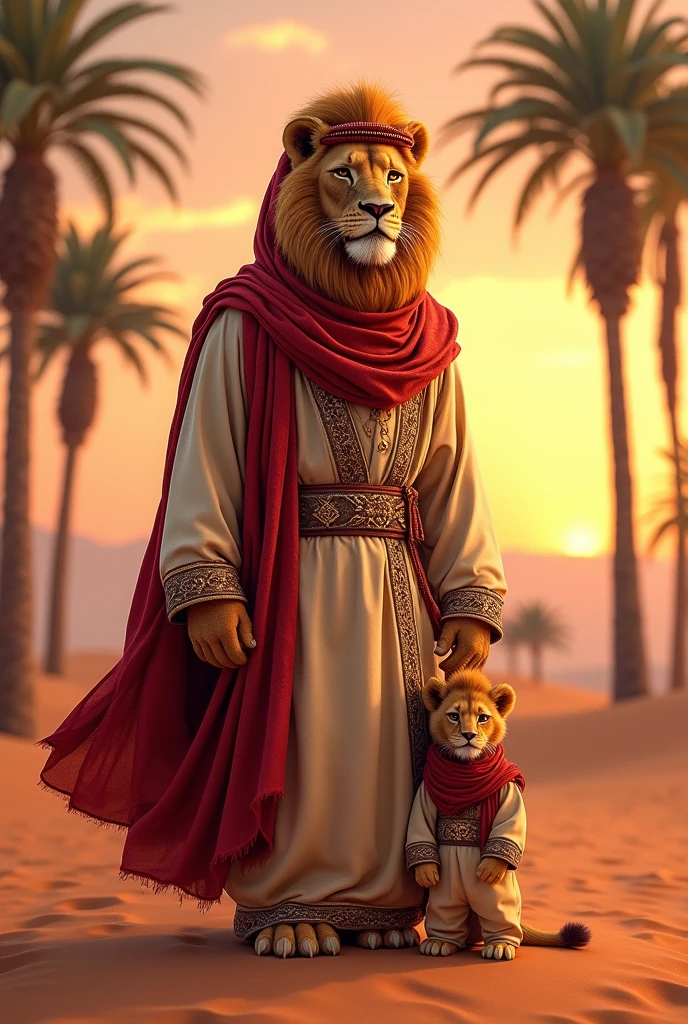 The lion dressed as an Arab, with his little son 