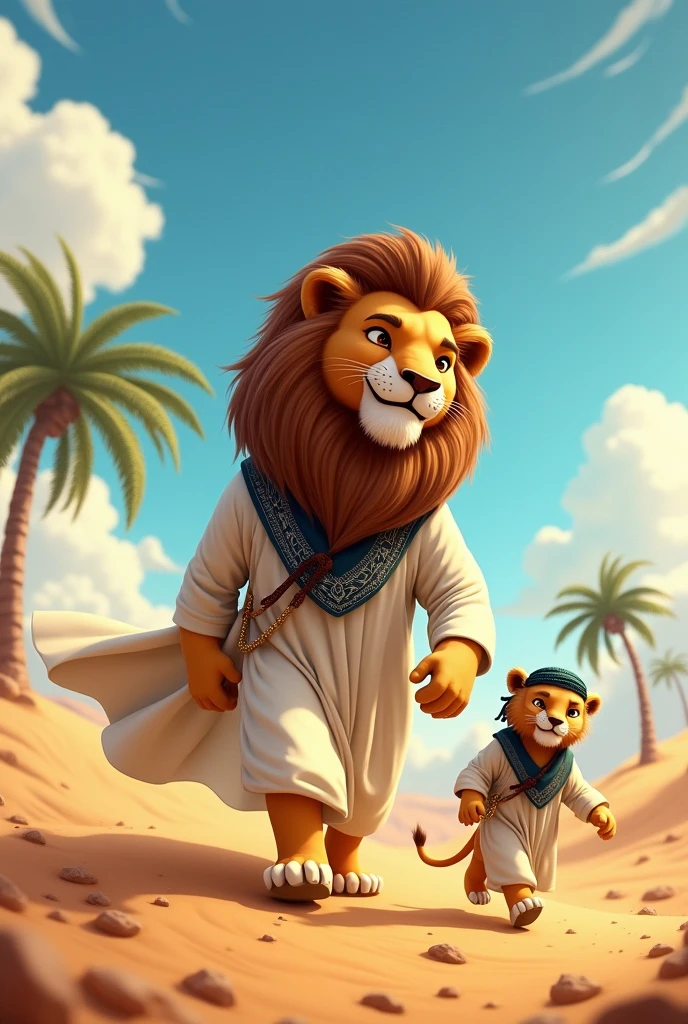 The lion dressed as an Arab, with his little son