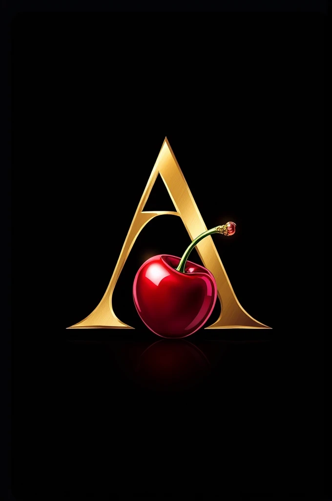 Create a golden cherry liqueur logo, with an A and a cherry. It should convey elegance and sophistication. O fundo deve ser preto.
