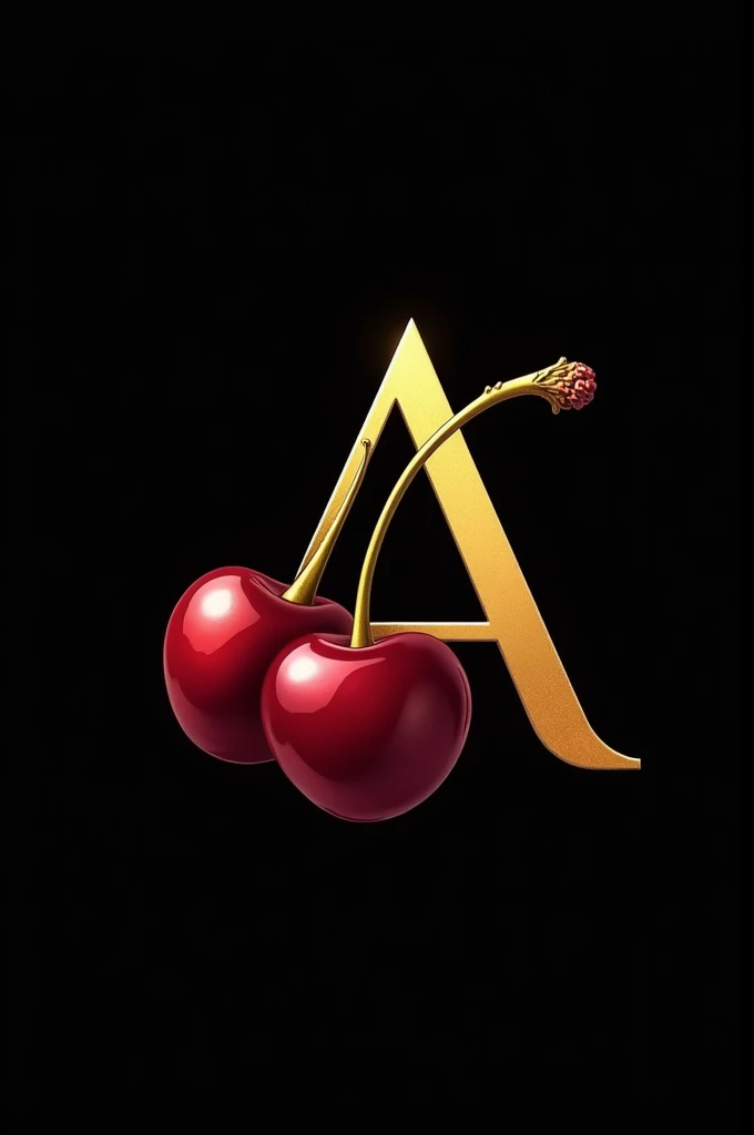 Create a golden cherry liqueur logo, with an A and a cherry. It should convey elegance and sophistication. O fundo deve ser preto.