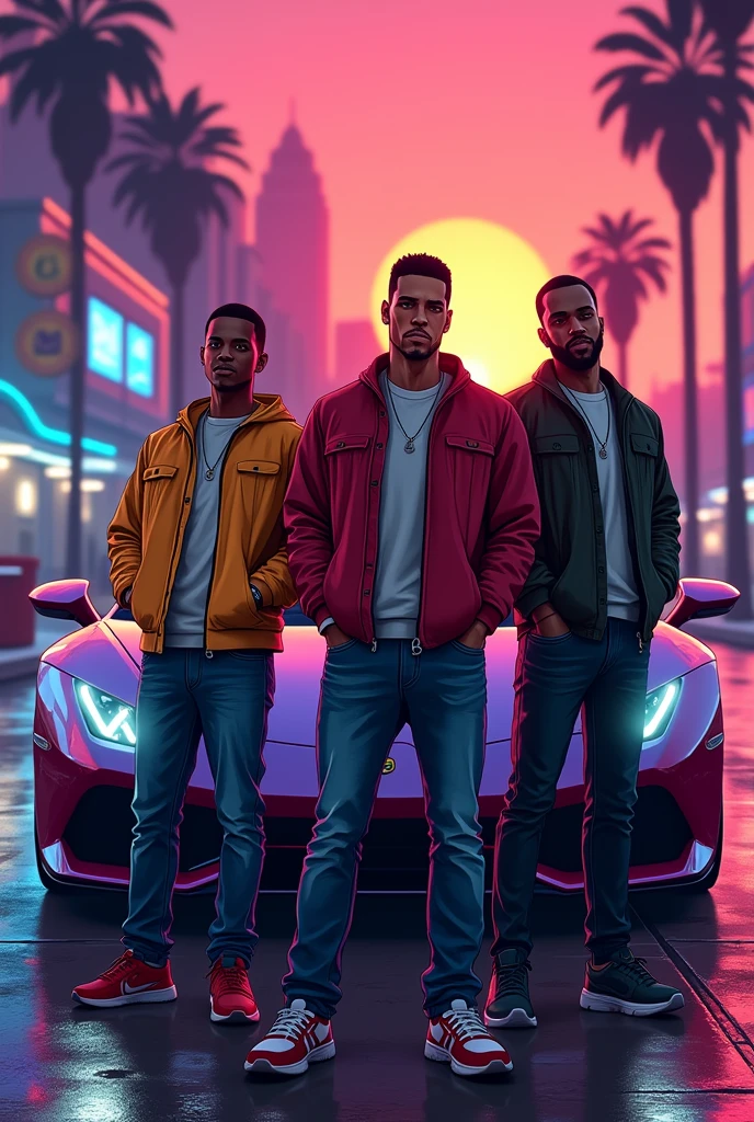 I'm making YouTube thumnail of gta 5 with his friends davis lamar and franklin make a hd quality thumnail with his car and give a graphic like Mr beast YouTube video thumnail 