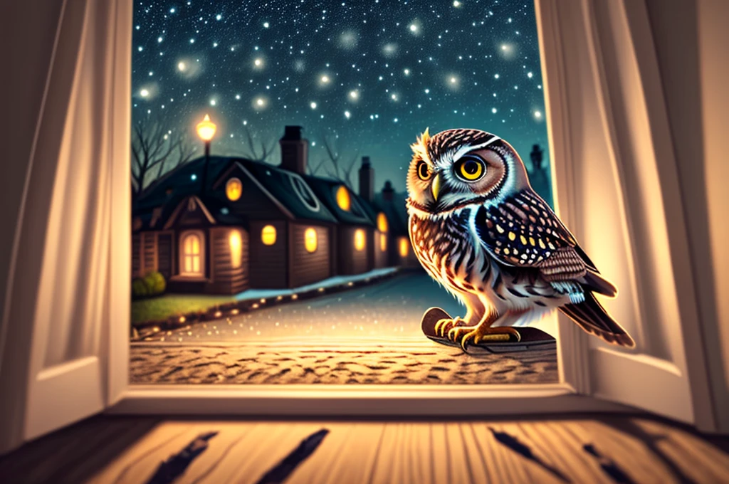 a little owl escaping from home at night