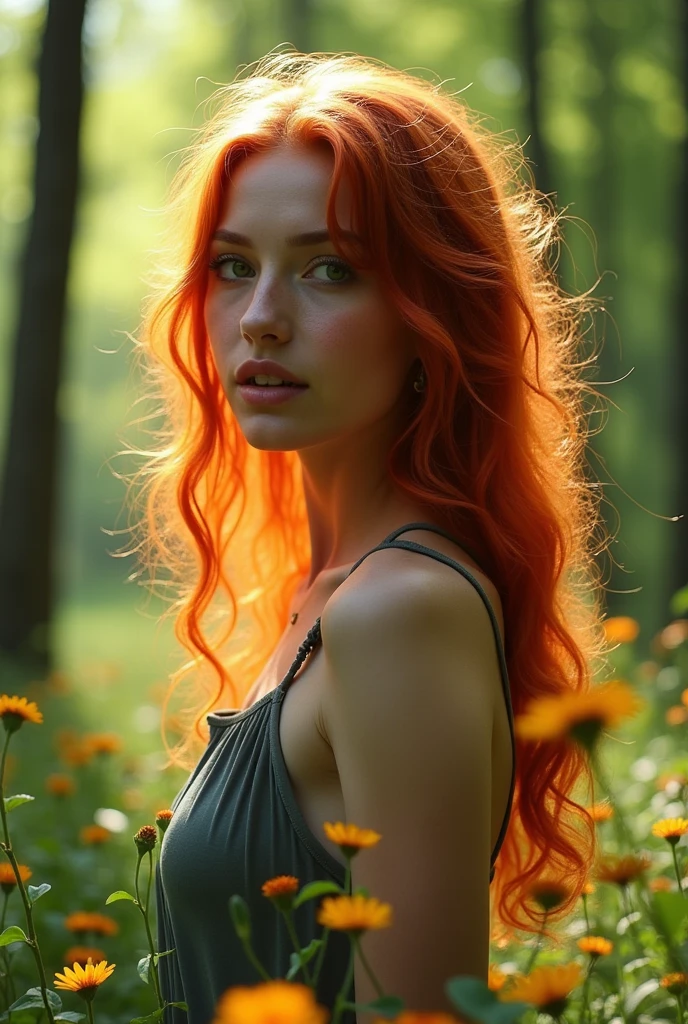 4 k realistic, 25 years old, red-haired girl, gram, naturey, Messy hair, long hair