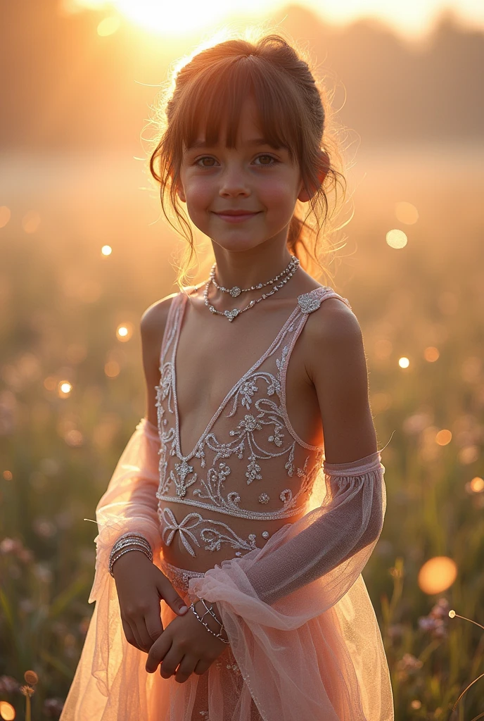 A girl in transparent net suit with light jwellery 