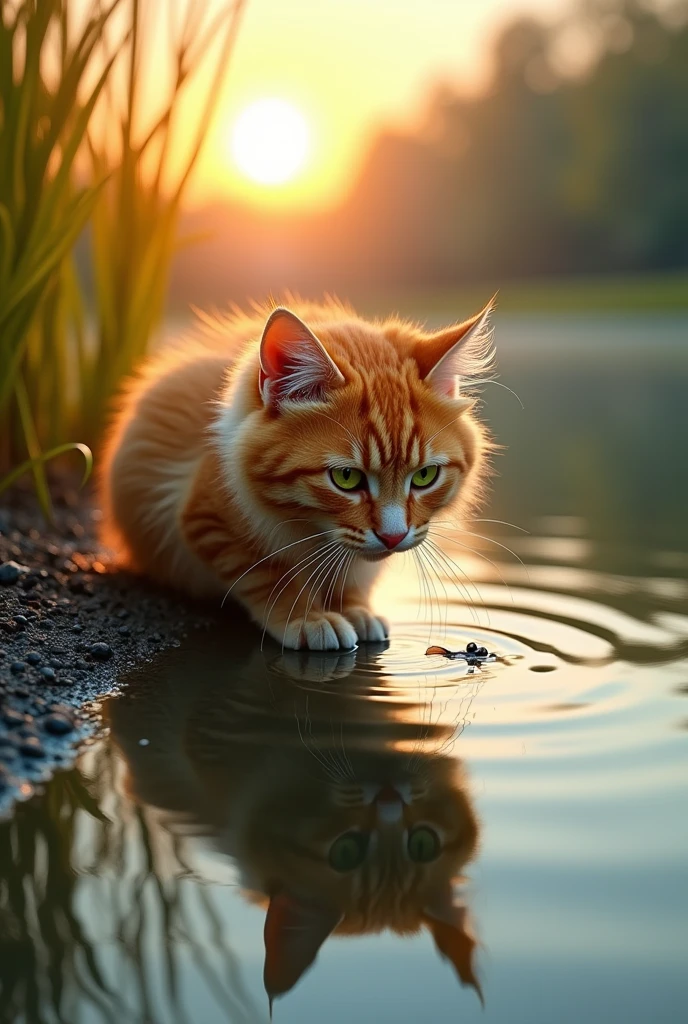 Generate a picture of cat(animal)
 fishing realistic 