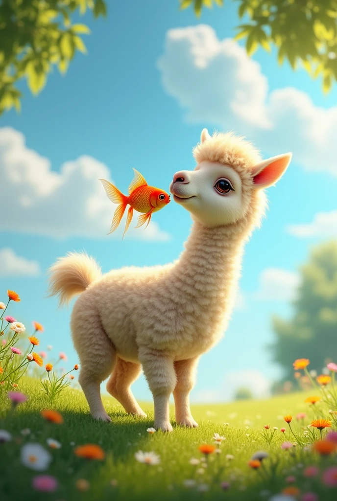A llama with a fish