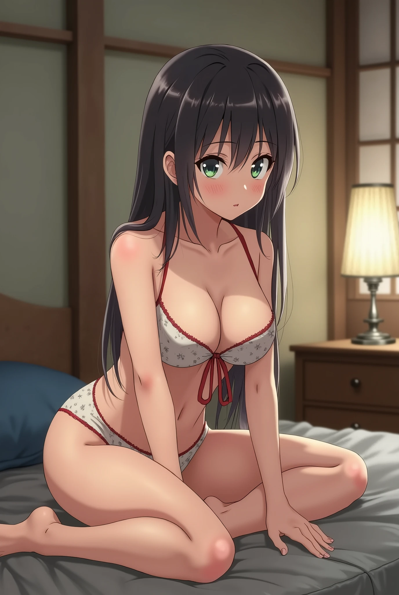 1girl, 19years old, pubic hair, shiba miyuki, (Straight Hair, long hair, Straight long hair, black long hair, blunt bangs, detailed Blue eyes, eyes highlight,), snowflake hair ornament, 

Girly room, Luxury bed, Pink Wallpaper, pillow, on the bed,

1girl, solo, all fours, completely nude,
leaning forward, bent down,
(medium breasts:1.1), cleavage, beautiful nipples,
(face:1.3), (pov:1.2), from below, straight-on, on bed,

BREAK
beautiful detailed skin, (female thin pubic hair:0.9), (vaginal, sex:1.1), woman on top, pussy juice, penis
happiness and exciting, embarrassed, female orgasm, half-closed eyes, half-open mouth

BREAK
masterpiece, best quality, high quality, highres, official art, extremely detailed, ultra detailed, absurdres, very aesthetic, explicit, nsfw
