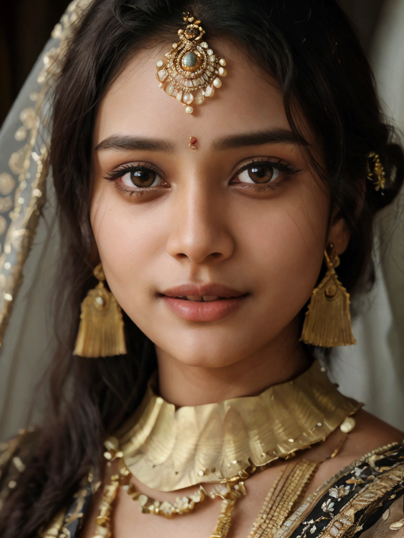 (ultra realistic))) Photo, masterpiece, top quality, (pale skin), (Ultra detailed face and eyes:1.3), Indian 1 girl, in a beautiful black(goldon embroidery)dress, (Eye makeup, mascara) , Beautiful ,23 years young Indian girl healthy,indian girl with brown skin, cheerful smile looking,8k,realistic, raw photo,dark brown hair,fair skin, indian,long hair,clear facial features,, very detailed, 23years old, innocent face, natural wavy hair, high resolution, masterpiece, best quality, intricate details, highly detailed, sharp focus, detailed skin, realistic skin texture, texture, detailed eyes, professional, 4k, charming smile, shot on Canon, 85mm, shallow depth of field, kodak vision color, perfect fit body, extremely detailed, foto_\(ultra\), photorealistic, realistic, post-processing, maximum detail, roughness, real life, ultra realistic, photorealism, photography, 8k uhd, photography