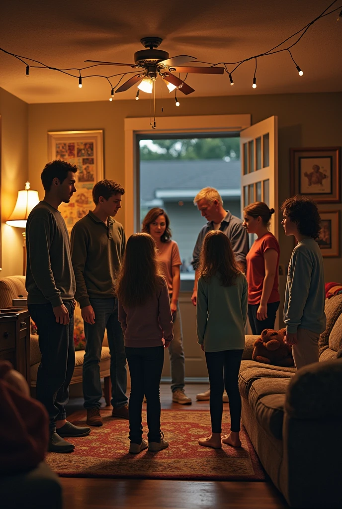 A familly of 10 people trying to get her sister from going in dark