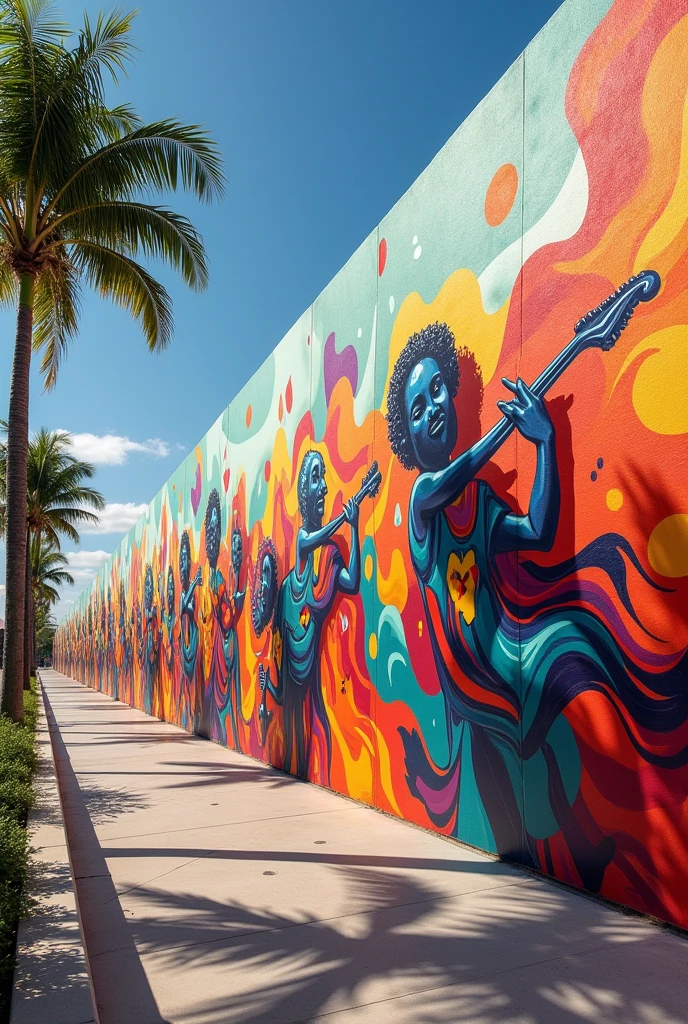 make me a drawing for a mural on a long wall, that there are drawings of art in general, meaning fine arts (mainly) music, theater, dance, folklore Q be as in the form of a succession of time, that is, like pins a drawing of plastic arts, al lado de music y asi sucesivamente