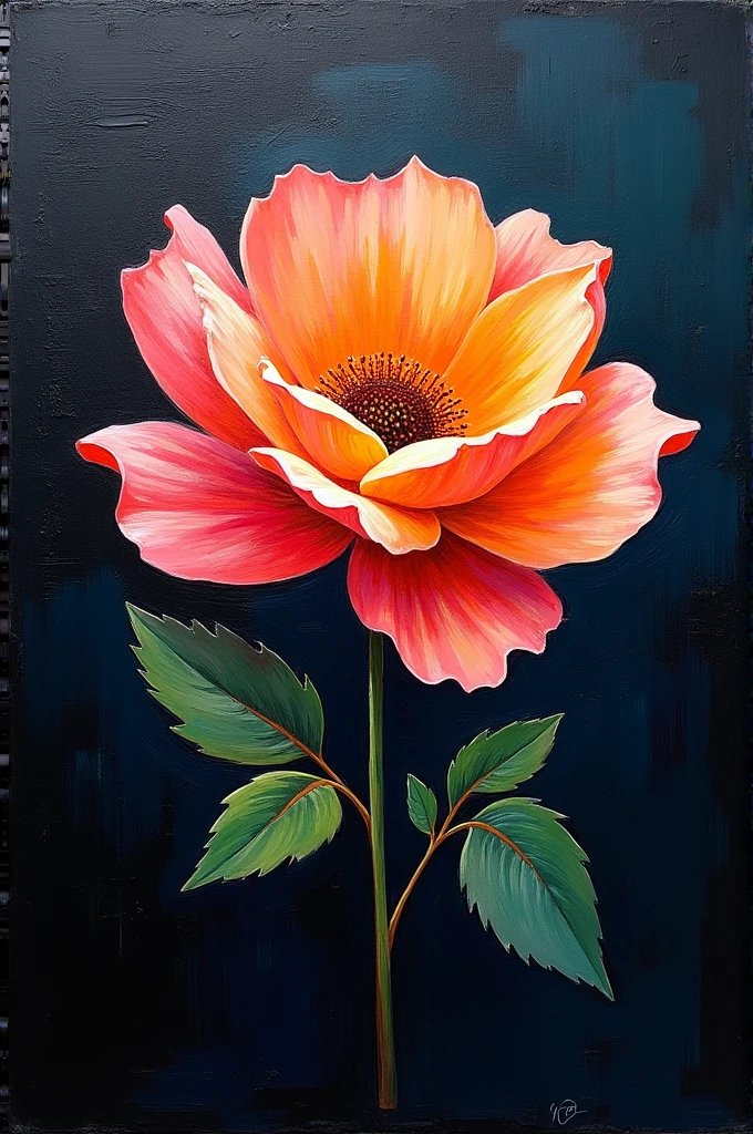Une délicieuse peinture de tout ce qui a à l’esprit des couleurs apaisantes. Très minime. Simple. Sur fond noir texturé avec un espace négatif améliorant la composition globale et permettant au sujet principal de se démarquer., peinture au couteau à palette, coups de pinceau audacieux et expressifs, technique impressionniste, traits dynamiques, couleurs vibrantes.