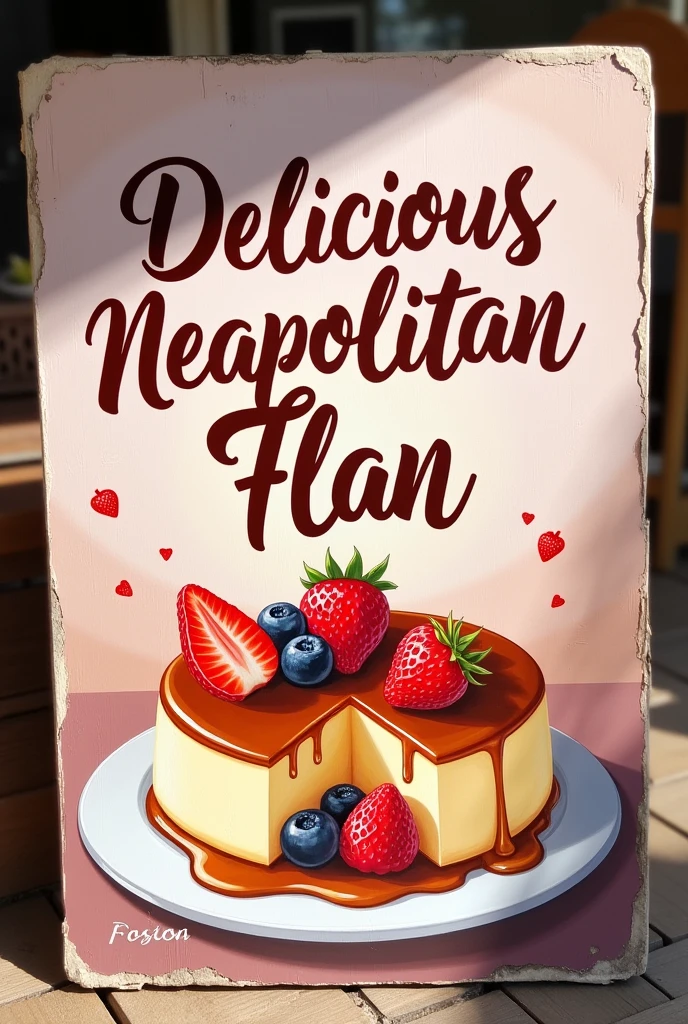 make a sign that says "delicious Neapolitan flan"