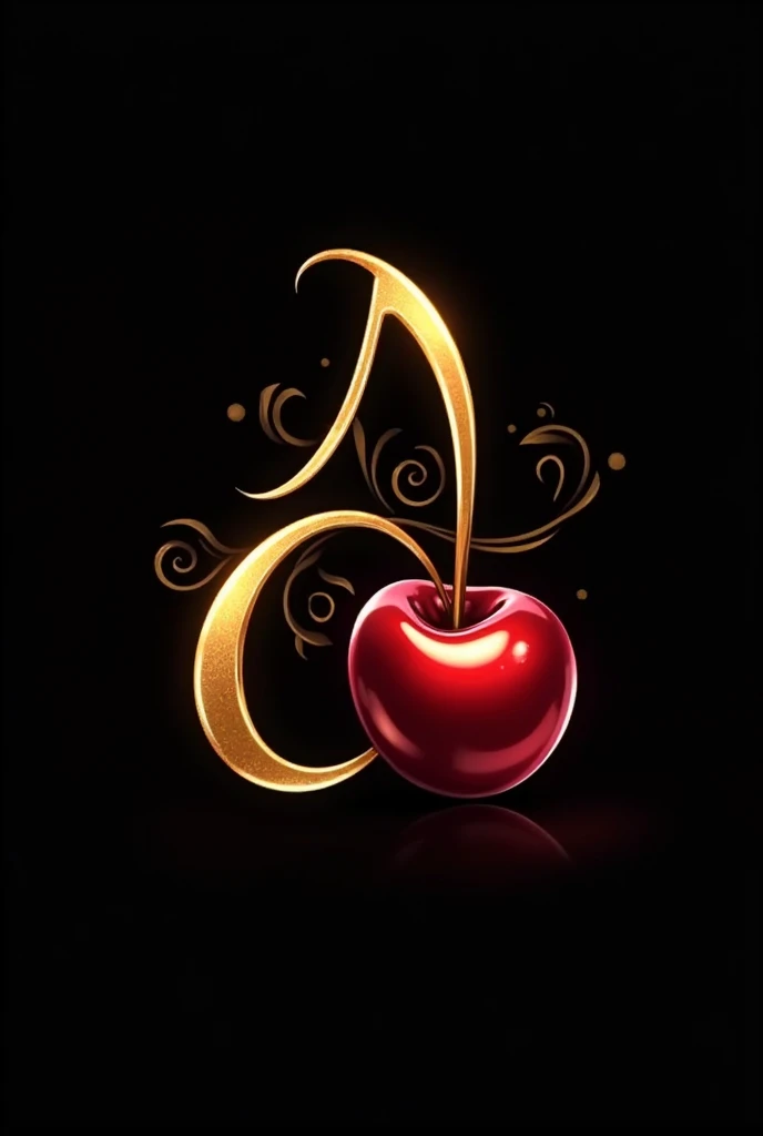 Create a golden cherry liqueur logo, with an A and a cherry. It should convey elegance and sophistication. O fundo deve ser preto.