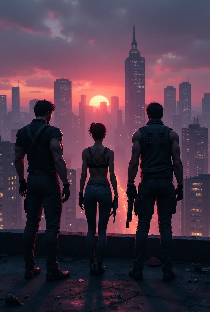 Chris Redfield and Leon S. Kennedy, along with Ada Wong and Jack Muller, are on a rooftop as thousands of zombies head towards them.