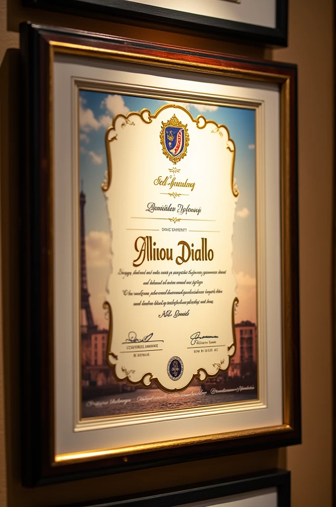 I want a picture of a business school diploma in France issued in September 2017 to Alliou Diallo.