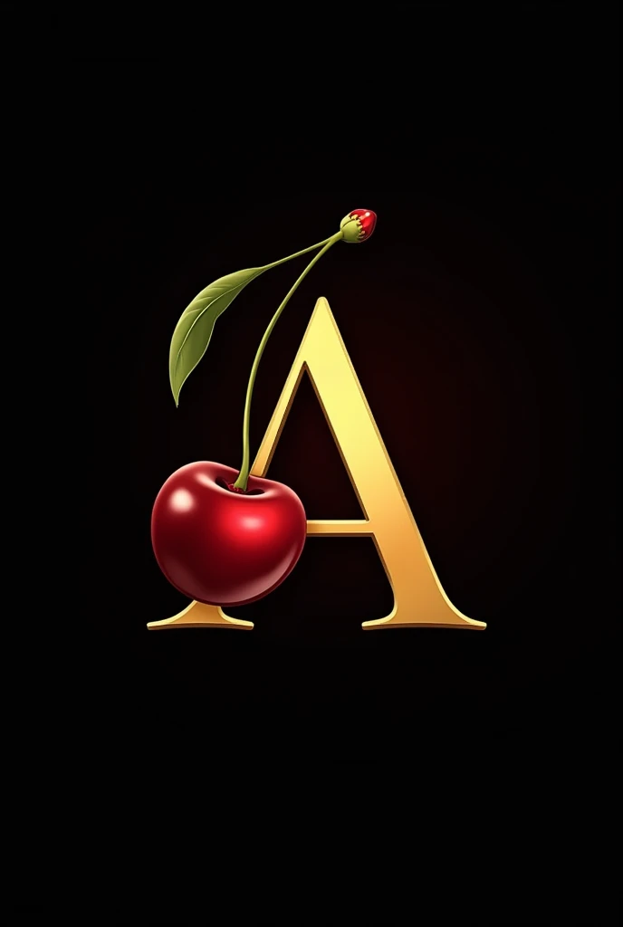 Create a golden cherry liqueur logo, with an A and a cherry. It should convey elegance and sophistication. O fundo deve ser preto. Deve ser em 2D a imagem