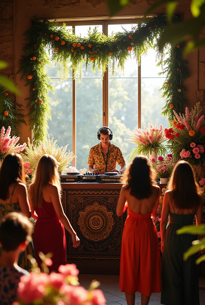 DJ playing at the D TALLES ANDAHUAYLAS Flower Shop 