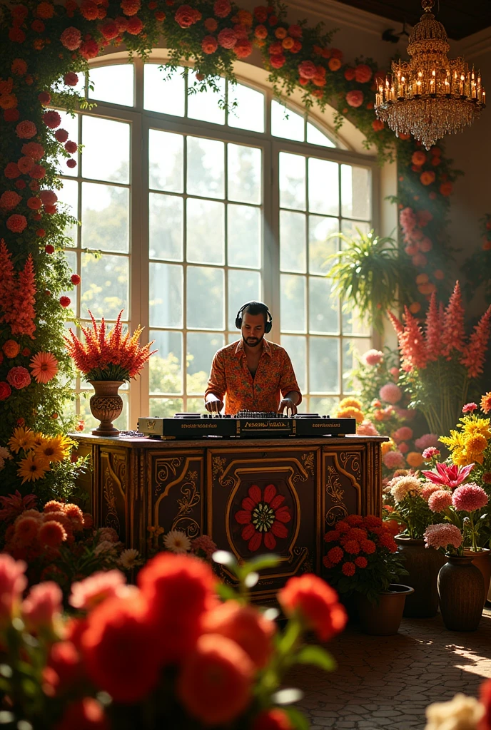 DJ playing at the D TALLES ANDAHUAYLAS Flower Shop 