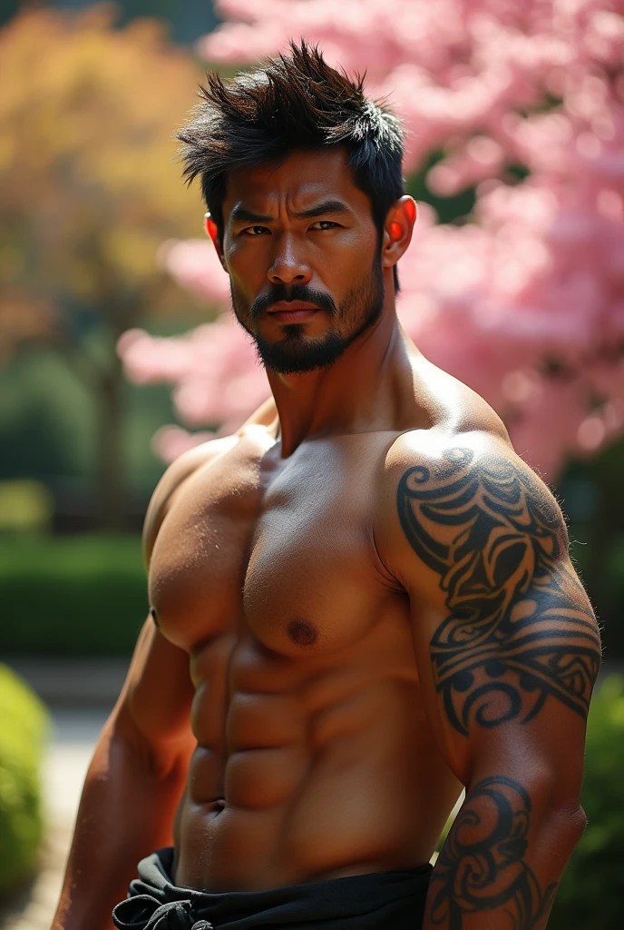 Hairy, muscular Japanese man