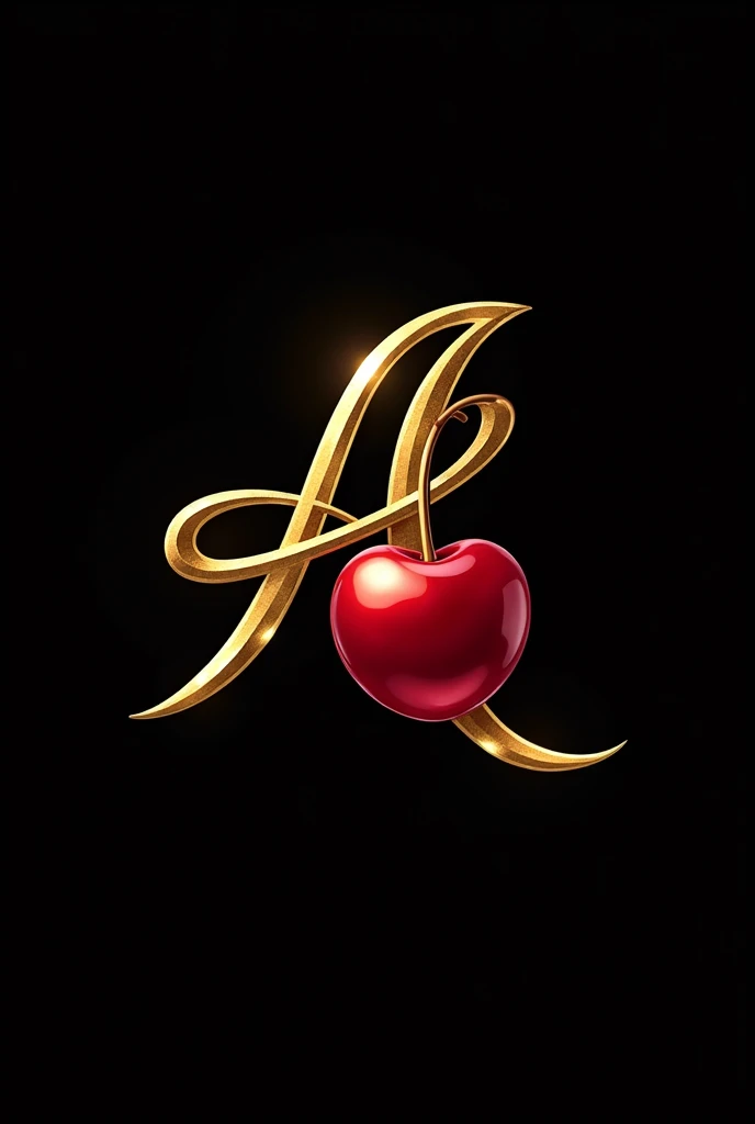 Create a golden cherry liqueur logo, with an A and a cherry. It should convey elegance and sophistication. O fundo deve ser preto. Deve ser em 2D a imagem