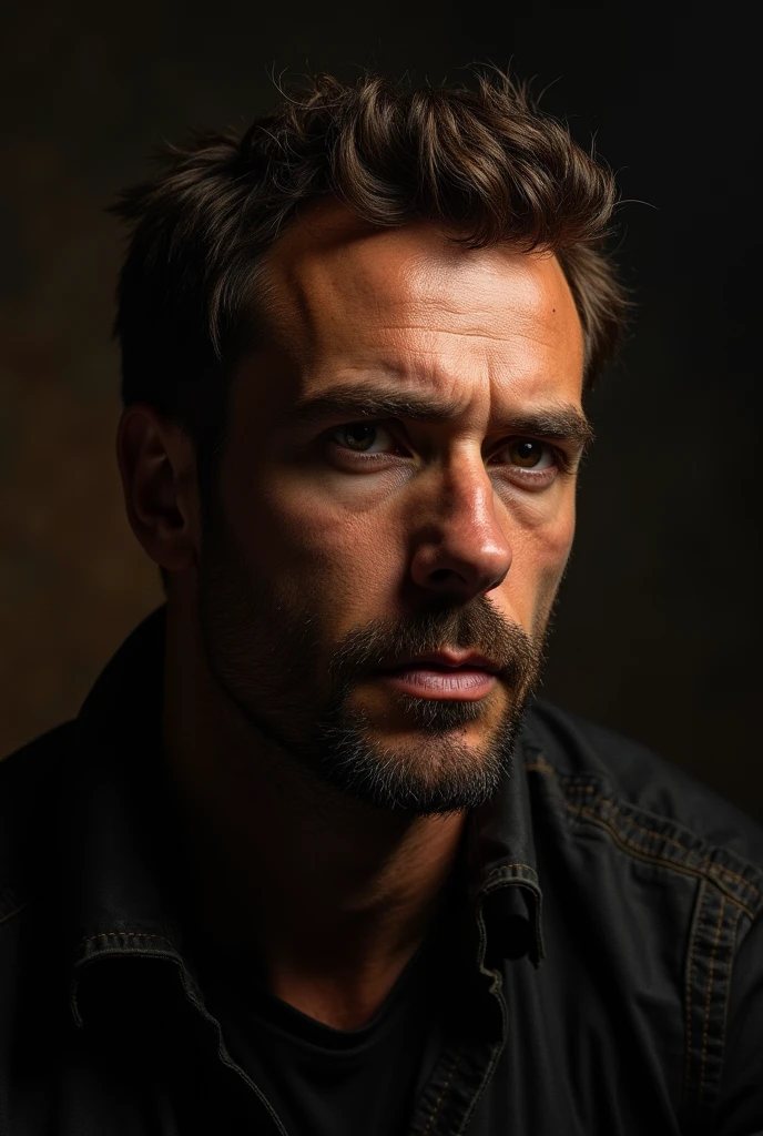 Rembrandt lighting on man dface with high contrast