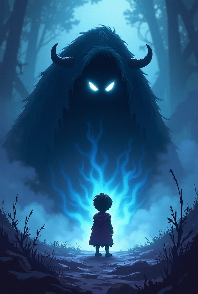 Prompt:
Create a 2D cartoon-style illustration of a shadowy, mysterious creature with glowing eyes, appearing to Artur in a dreamlike setting. The scene should be eerie and mystical.
Scene Description:
Angle and Perspective:
Use a slightly low angle to emphasize the creature's imposing presence over Artur.
Setting:
A dreamlike, surreal environment with swirling mist and dark colors.
Character:
Shadowy Creature: A vague, shadowy figure with glowing eyes, shrouded in mist.
Background Details:
Dream Environment: Dark, swirling mist with deep blues and purples to create an eerie, mystical atmosphere.
Action:
The creature is informing Artur that it’s time to choose a profession, setting the stage for his journey through different worlds.