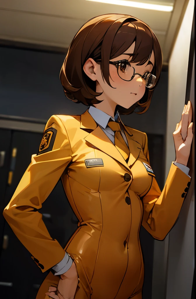 1chica, Brown hair, Brown eyes, beautiful, office suit, tight suit, Therapist, glasses